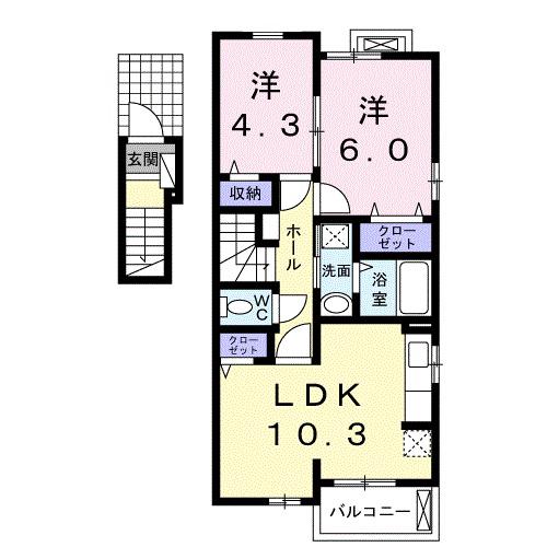 シャイニー(2LDK/2階)の間取り写真