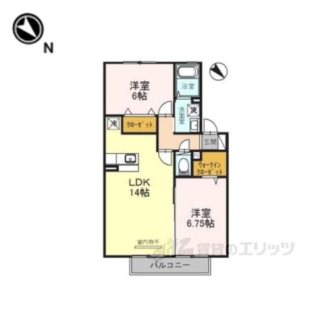 ヴィルヌーブB棟(2LDK/2階)の間取り写真