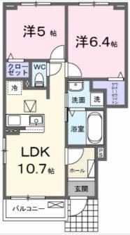 ニュー パーシモンA(2LDK/1階)の間取り写真
