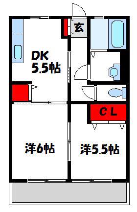 ビューテラス千鳥(2DK/1階)の間取り写真