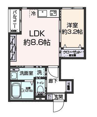 LILA城野(1LDK/1階)の間取り写真