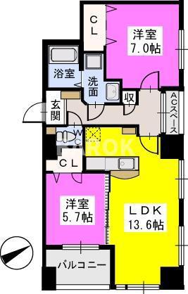 ベイシック薬院(2LDK/7階)の間取り写真