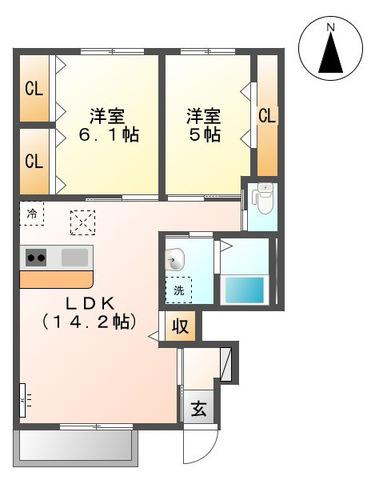 タカレジデンス(2LDK/1階)の間取り写真