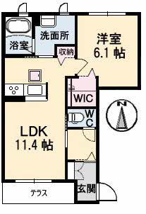ぽてとB棟(1LDK/1階)の間取り写真