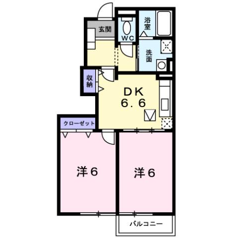 ペルシュワールデゥーB(2DK/1階)の間取り写真