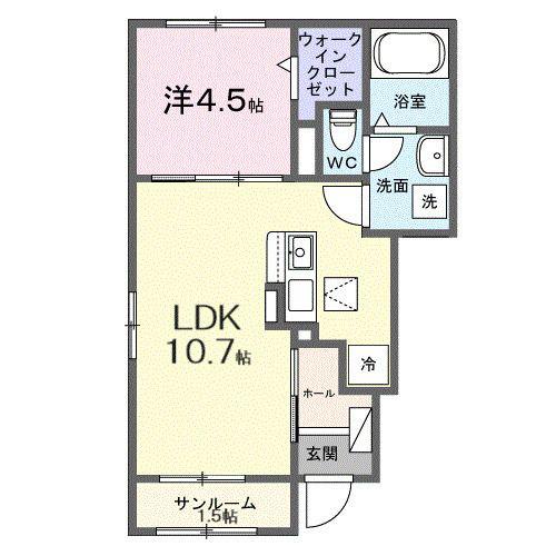 シリウス(1LDK/1階)の間取り写真