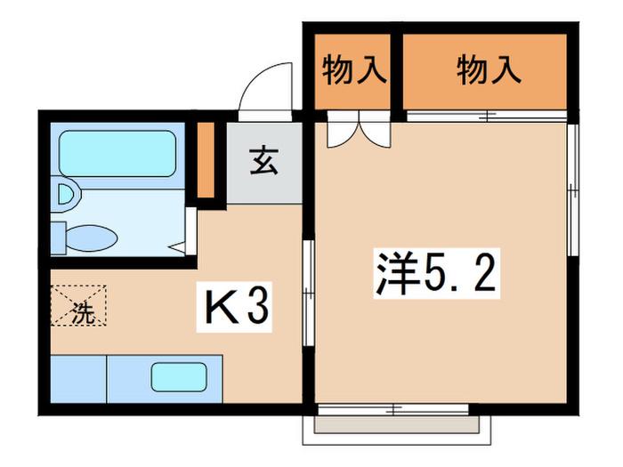 サンズハイツB(1K/2階)の間取り写真
