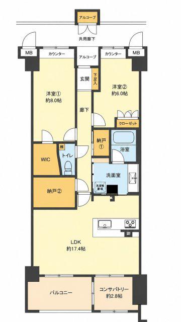 ジオ芦屋東山町(2SLDK/2階)の間取り写真