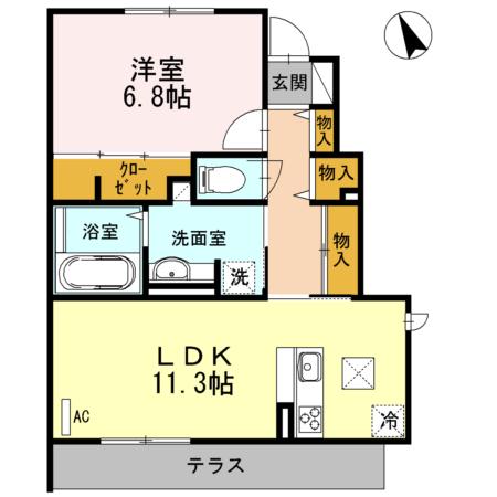 シキエステート(1LDK/1階)の間取り写真