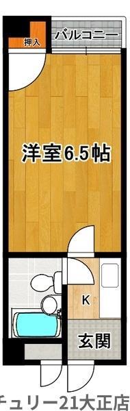 岡久ハイツ(1K/3階)の間取り写真