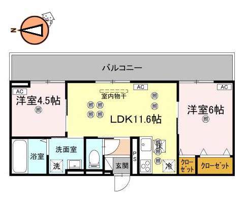 フィオーレガーデン北田宮 B(2LDK/1階)の間取り写真