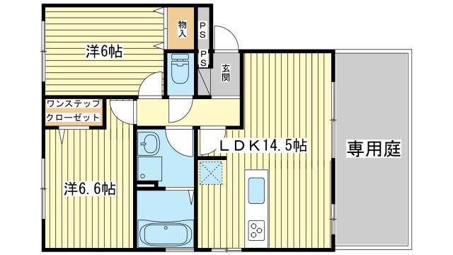 アヴェニール浜(2LDK/1階)の間取り写真