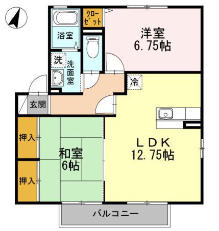 サン カルチェあいおい B(2LDK/1階)の間取り写真