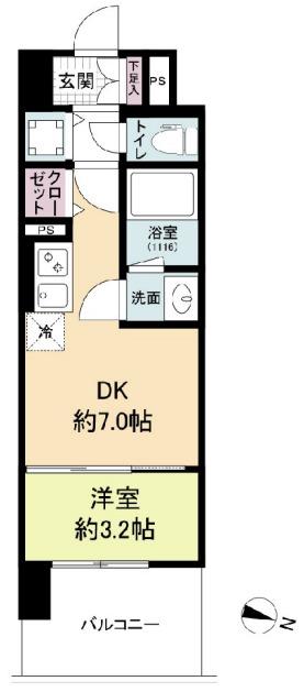 リヴェント難波サウス(1DK/11階)の間取り写真