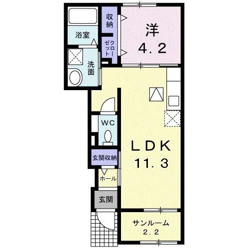 コンフォート III(1LDK/1階)の間取り写真
