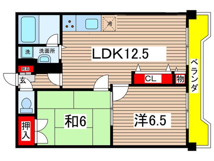 ロイヤルヒルズ(2LDK/6階)の間取り写真