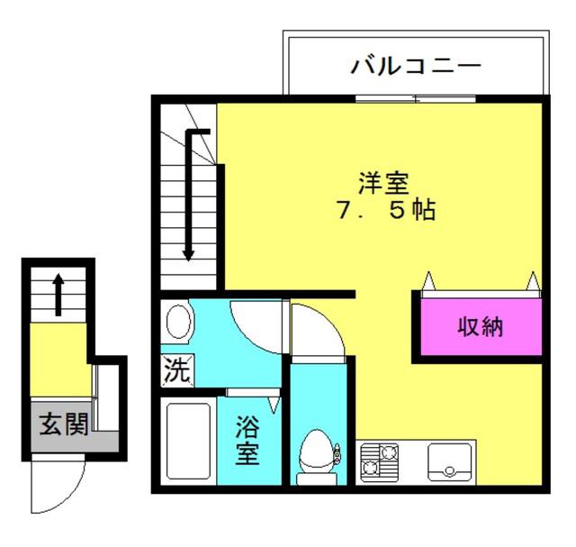 ADATTO LE CASA B棟(1K/2階)の間取り写真