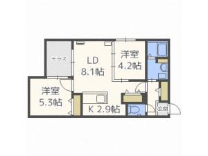 ヴェリタス南郷(2LDK/1階)の間取り写真