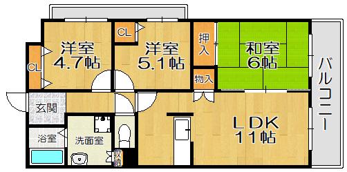 ヴェール園田(3LDK/10階)の間取り写真