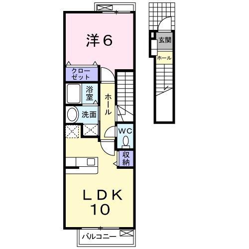 アンフォレット B(1LDK/2階)の間取り写真