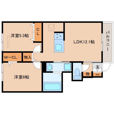 グランヴェール西の京(2LDK/1階)の間取り写真