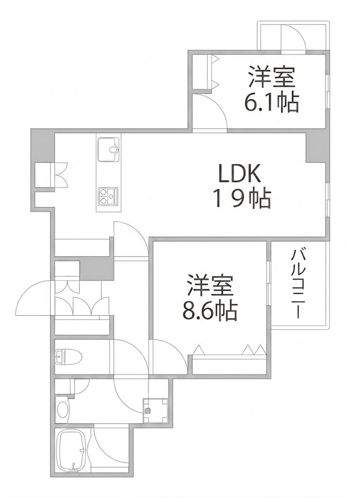 シティタワー西梅田(2LDK/47階)の間取り写真