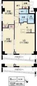 FLORA東中野(2LDK/3階)の間取り写真