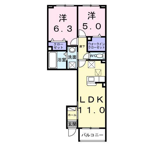 ミーアシャム(2LDK/1階)の間取り写真
