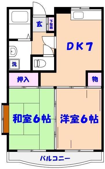 市川グリーンタウン原木(2DK/1階)の間取り写真
