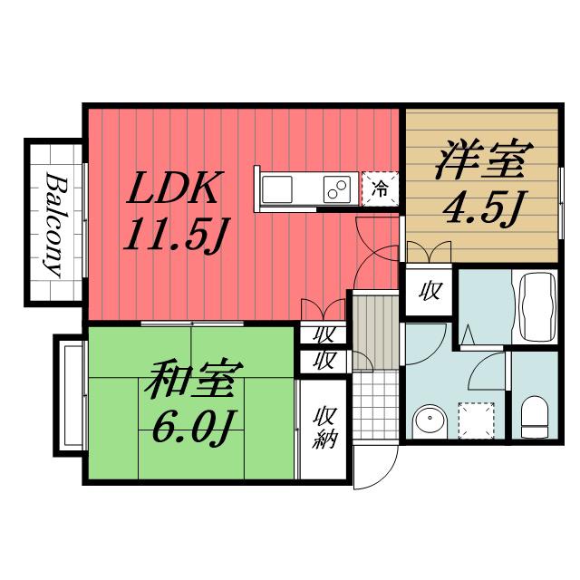 パレシオングリーンヒルズ(2LDK/2階)の間取り写真