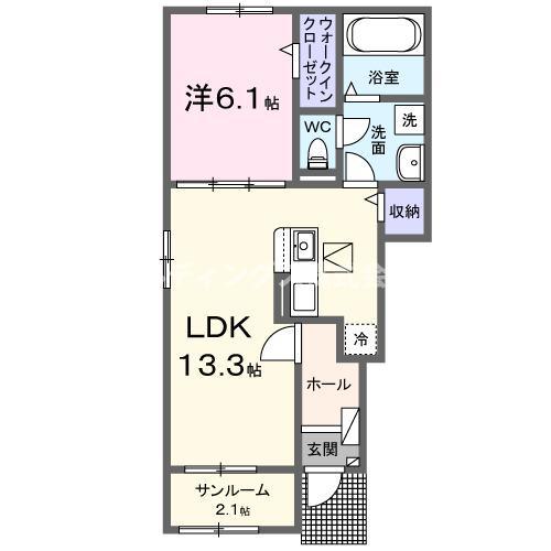 ソルヴェーグ I(1LDK/1階)の間取り写真