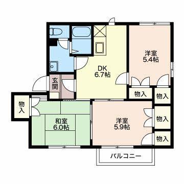 フレグランスWELL B棟(3DK/2階)の間取り写真