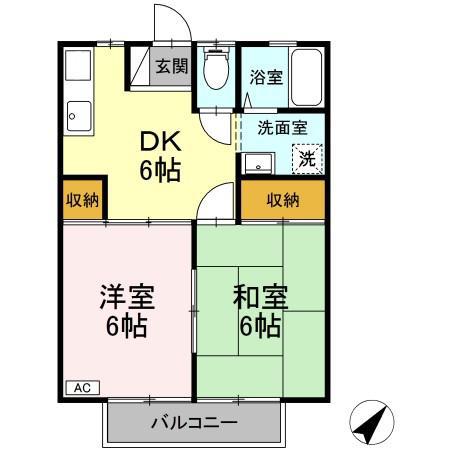 ハイツリバーランド(2DK/2階)の間取り写真