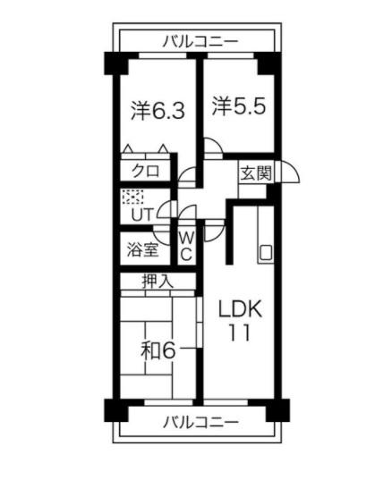 ライオンズマンション杁中ガーデンD棟(3LDK/3階)の間取り写真