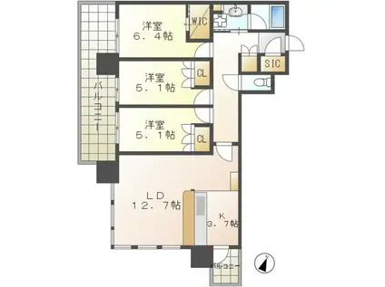 照葉ザ・タワー(3LDK/3階)の間取り写真