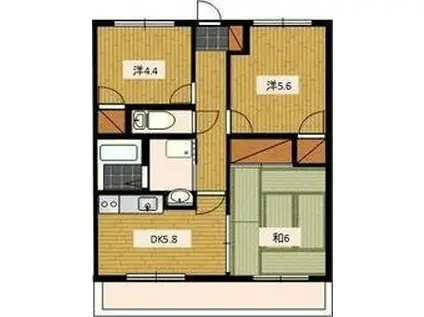 フロントヒルズIII(3DK/2階)の間取り写真