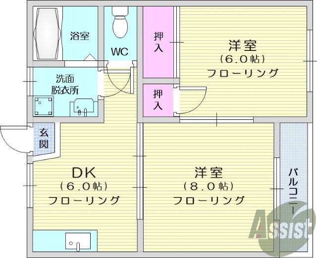 ウィンディ上飯田(2DK/1階)の間取り写真
