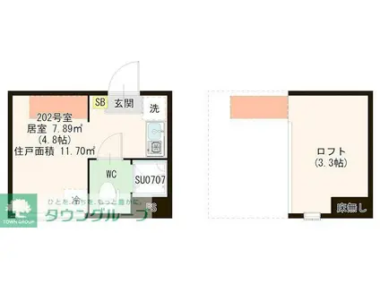 ハーモニーテラス千住河原町III(ワンルーム/2階)の間取り写真