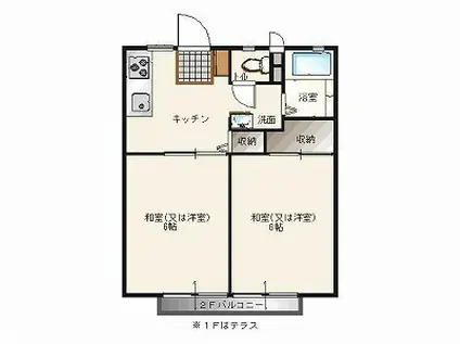 富士見ハイツ(2K/2階)の間取り写真