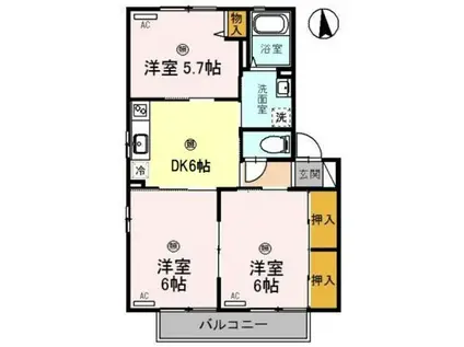 ディアス八重 A棟(3DK/2階)の間取り写真