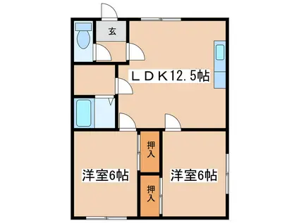 クリスタルハイツ(2DK/1階)の間取り写真