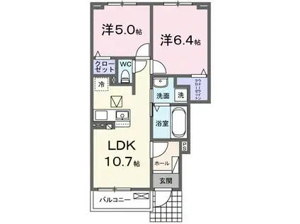 ウィステリア陽佳II(2LDK/1階)の間取り写真