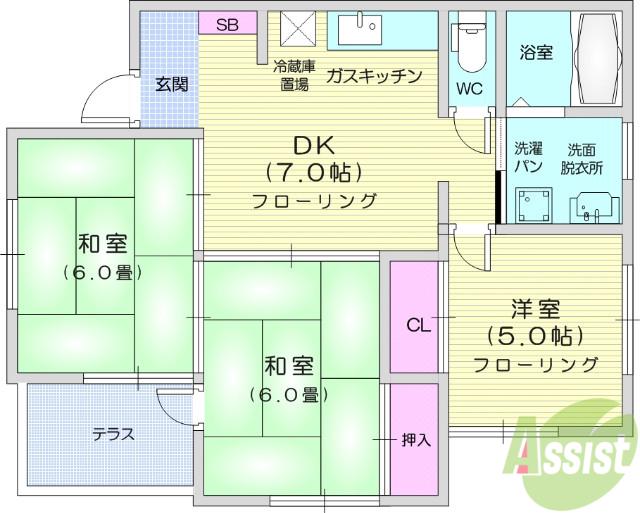ヴィラセブンA(3DK/2階)の間取り写真