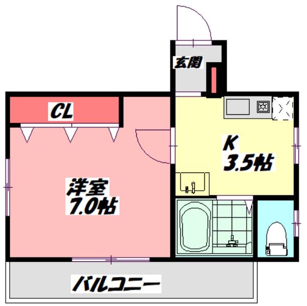 グランビア寺内(1K/2階)の間取り写真