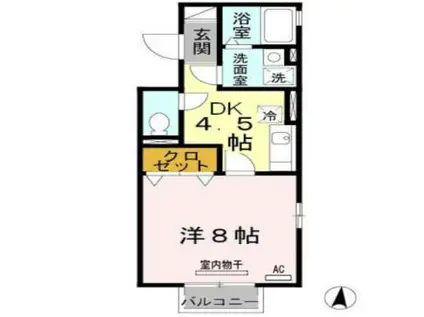 アネックスコートB棟(1DK/2階)の間取り写真