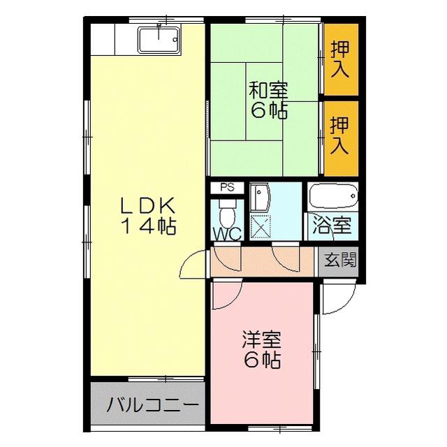 コウ河崎(2LDK/1階)の間取り写真
