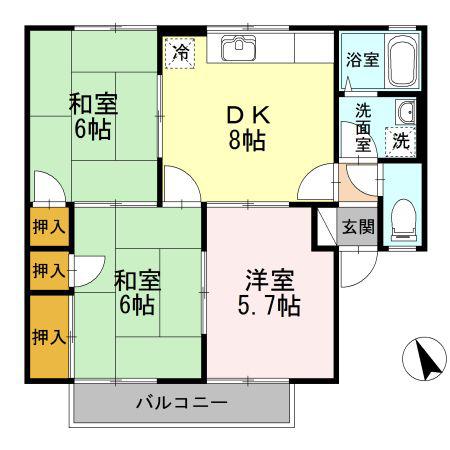 ファミール土井A棟(3DK/1階)の間取り写真