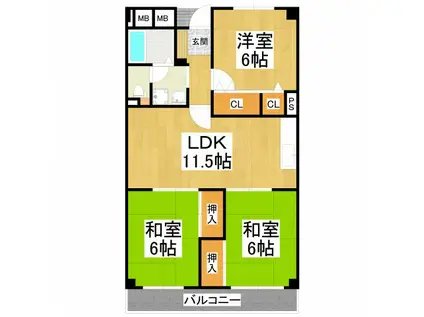 セントポーリア奥田北館(3LDK/2階)の間取り写真