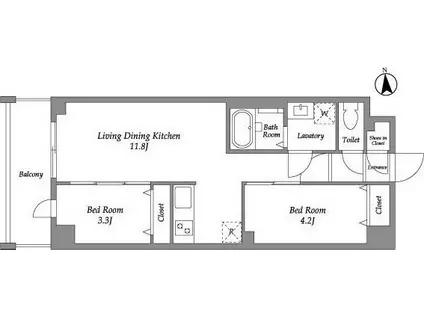 ザ・グラヴィティ新宿(2LDK/2階)の間取り写真