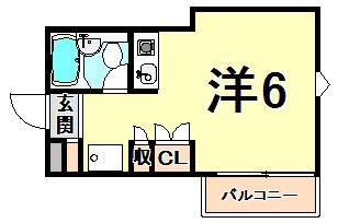 ハママンション(ワンルーム/2階)の間取り写真